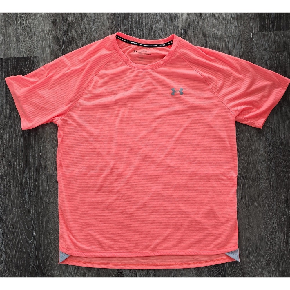 Under Armour HeatGear Run Shirt Mens 2XL Pink Coral Fitted Short Sleeve Athletic